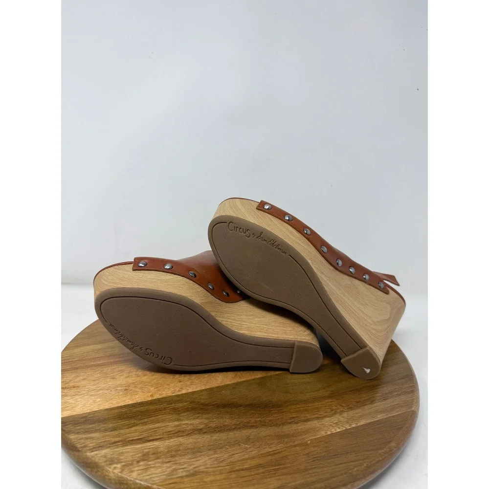 Circus by Sam Edelman Clara Cognac Brown Studded Wedge Platform Sandals Size 8M